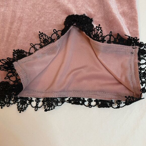 Y2K Slip Dress Women XL Pink Velour Lace Trim Babydoll Fairy Camisole Goth 90s - Picture 7 of 10